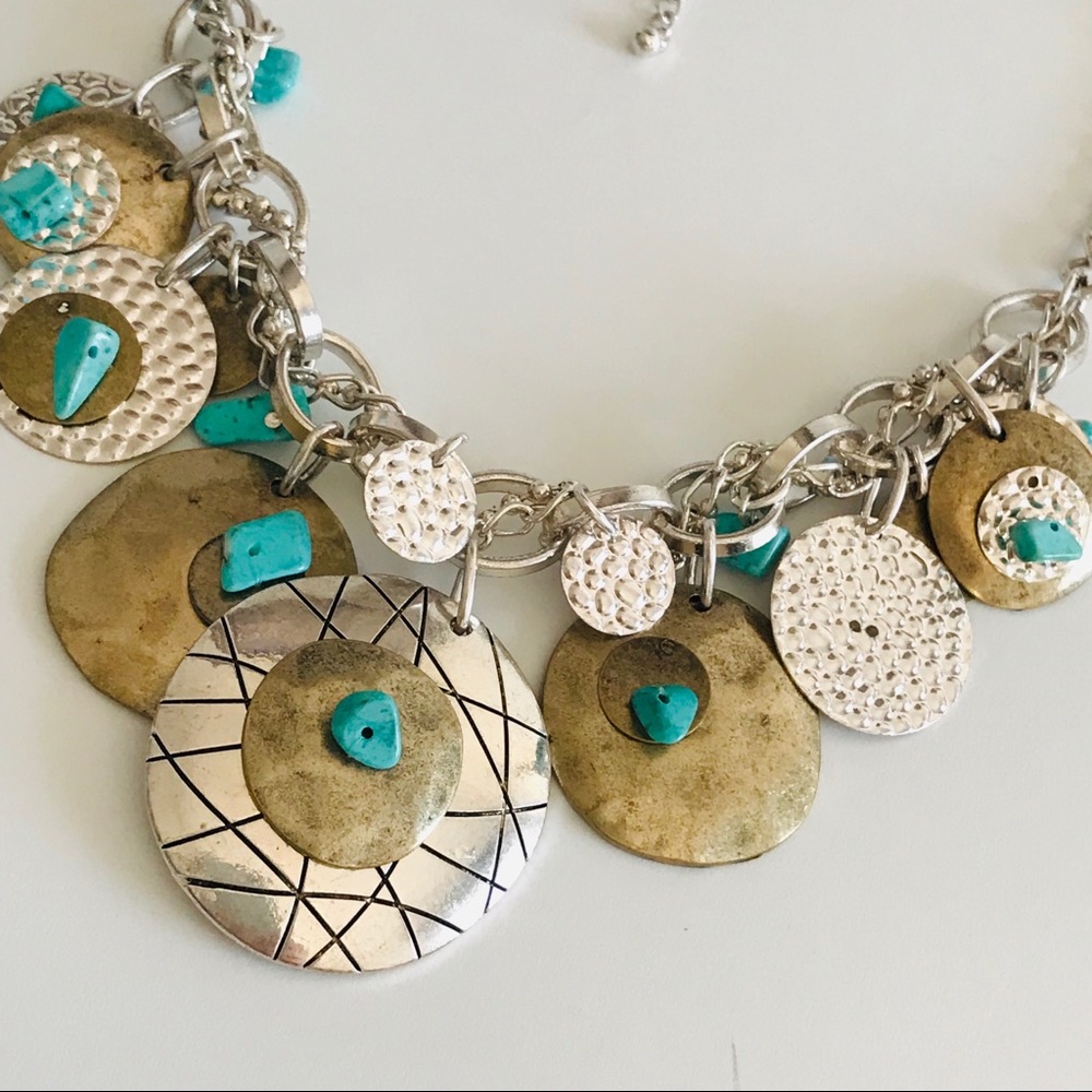 Silver & Turquoise Hammered Necklace